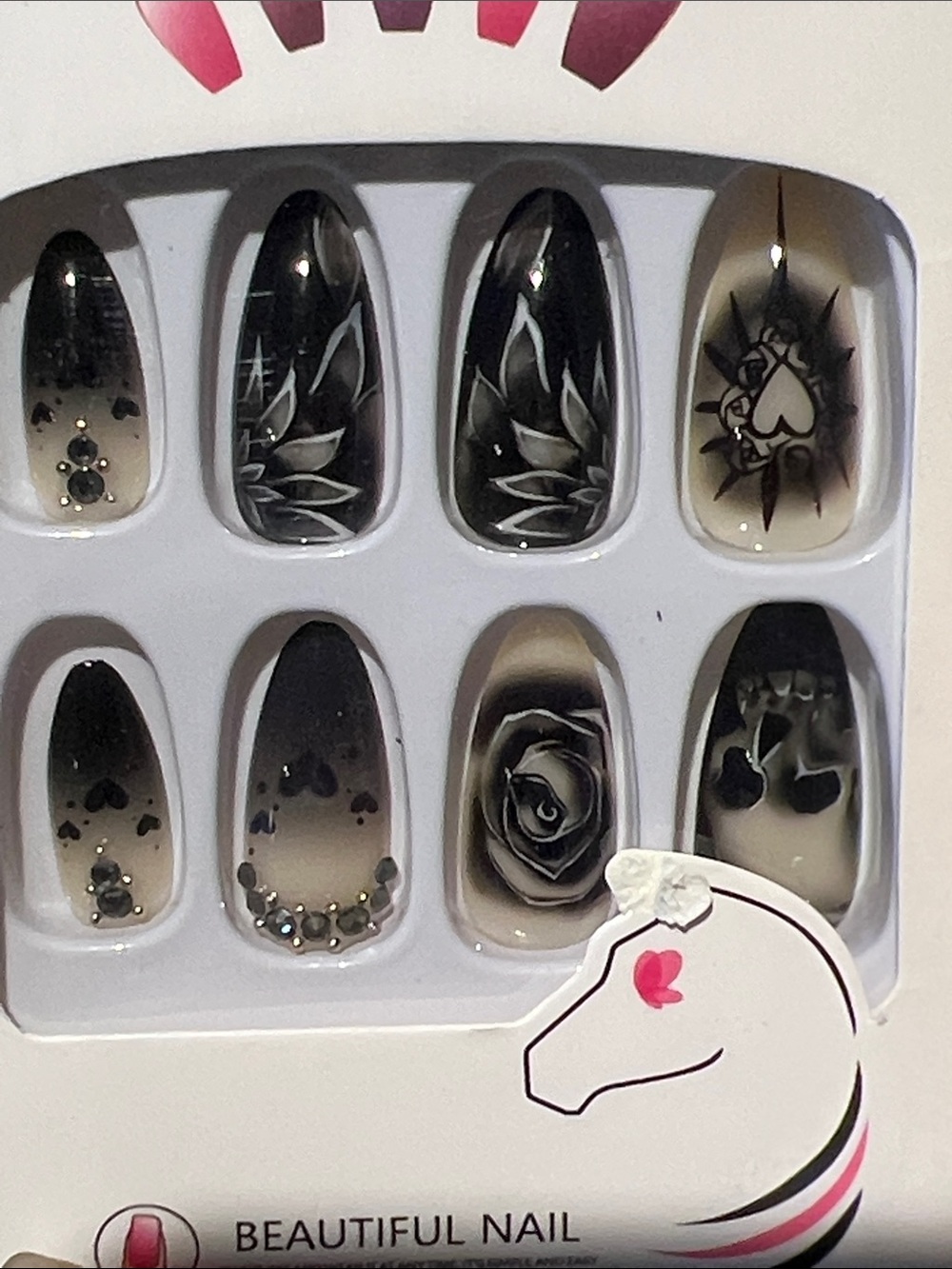 6/$20 - Black & Cream Gothic Floral Press-On Nail Set